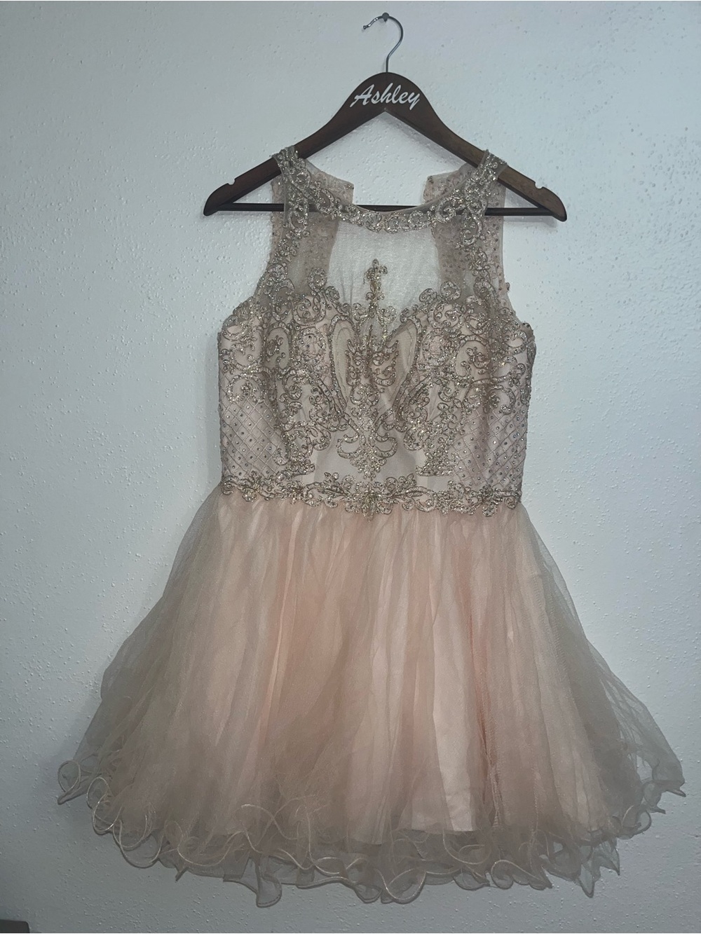 Blush Pink Embellished Tulle Homecoming Dress